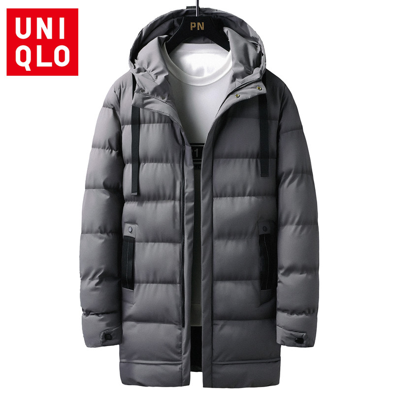 Uniqlo เสื้อแจ็คเก็ตบุนวมมีฮู้ดผู้ชายกันลมกลางแจ้ง M-8XL พร้อมเสื้อแจ็คเก็ตตัวยาวหนาและอบอุ่น