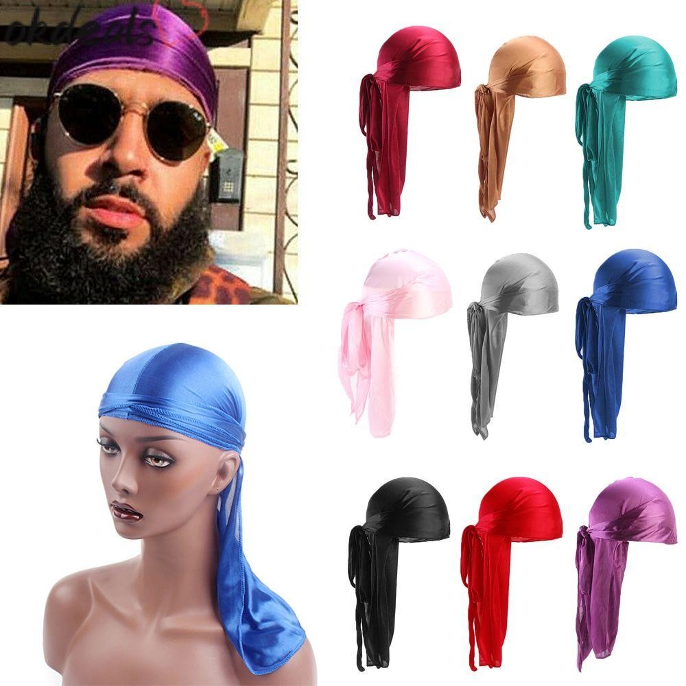 Okdeals Silk Durag, หมวกโจรสลัดโพลีเอสเตอร์ผูกล่วงหน้า, แฟชั่นผ้าพันคอแบบปรับได้ยืดหยุ่นผู้ชายผู้หญิง