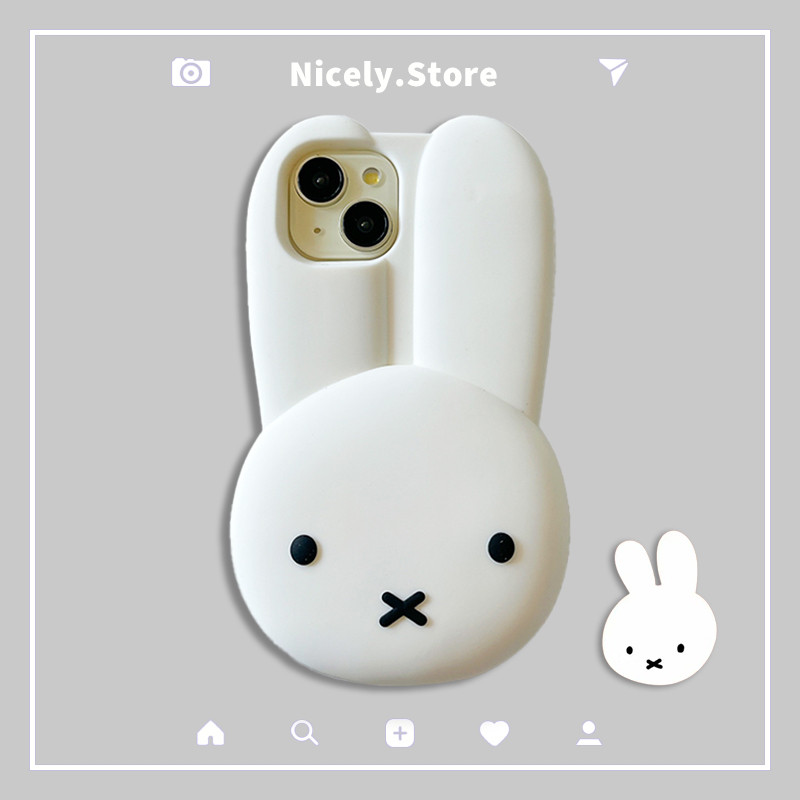 การ์ตูน 3D Big Face Miffy เคสโทรศัพท์สําหรับ iPhone 16 15 14 13 12 Pro Max 11 12Pro 13Promax ซิลิโคน Drop ทนฝาครอบนุ่ม