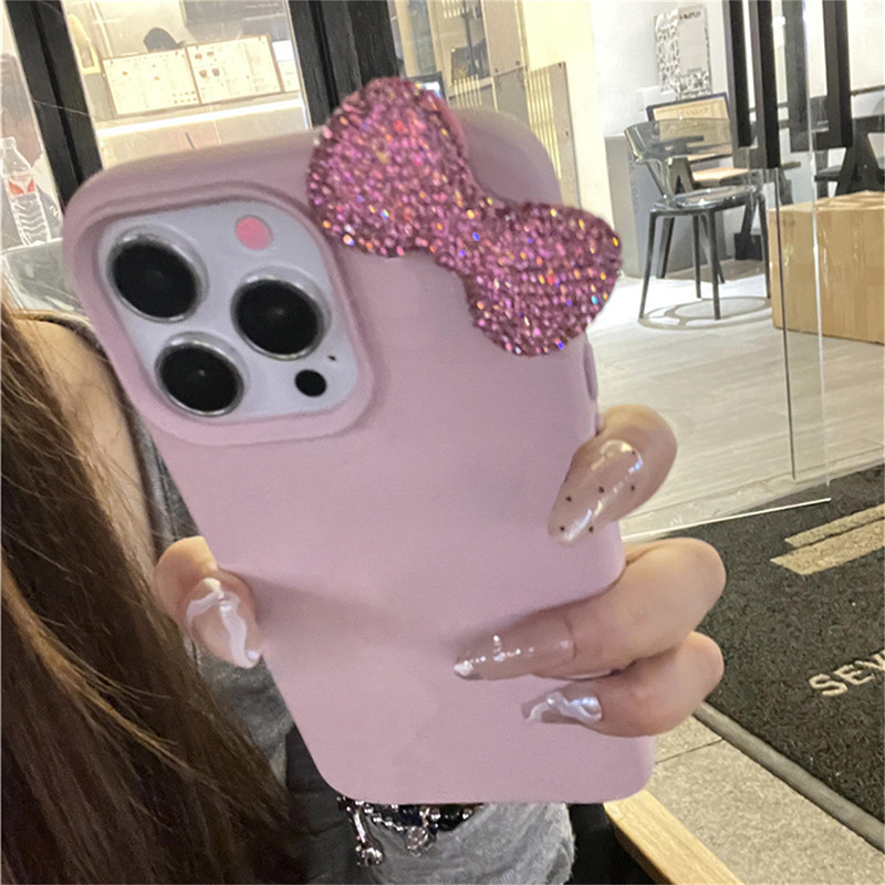 เคสโทรศัพท์สําหรับiphone 16 15 14 13 12 11 Pro Max X XS XR 7 8 PlusหรูหราRhinestoneโบว์ลิ้นจี่แบบหนังกันกระแทกนุ่มกรณี