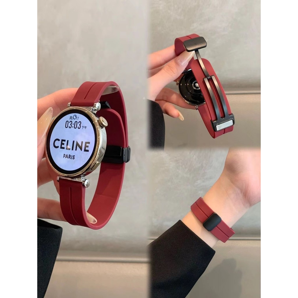 สายนาฬิกาข้อมือผูหญิงชิลิโคนแม่เหล็กสำหรับGarmin rey venu2s venu3s vivoactive4s 3s 255s 265s สาย18mm