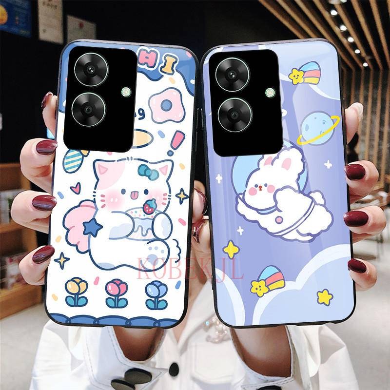 Realme C61 กรณีน่ารักการ์ตูนกระจกนิรภัยกรอบนุ่มเคสโทรศัพท์ Realme C61 C63 C65 C67 เคสโทรศัพท์แข็งฝาห