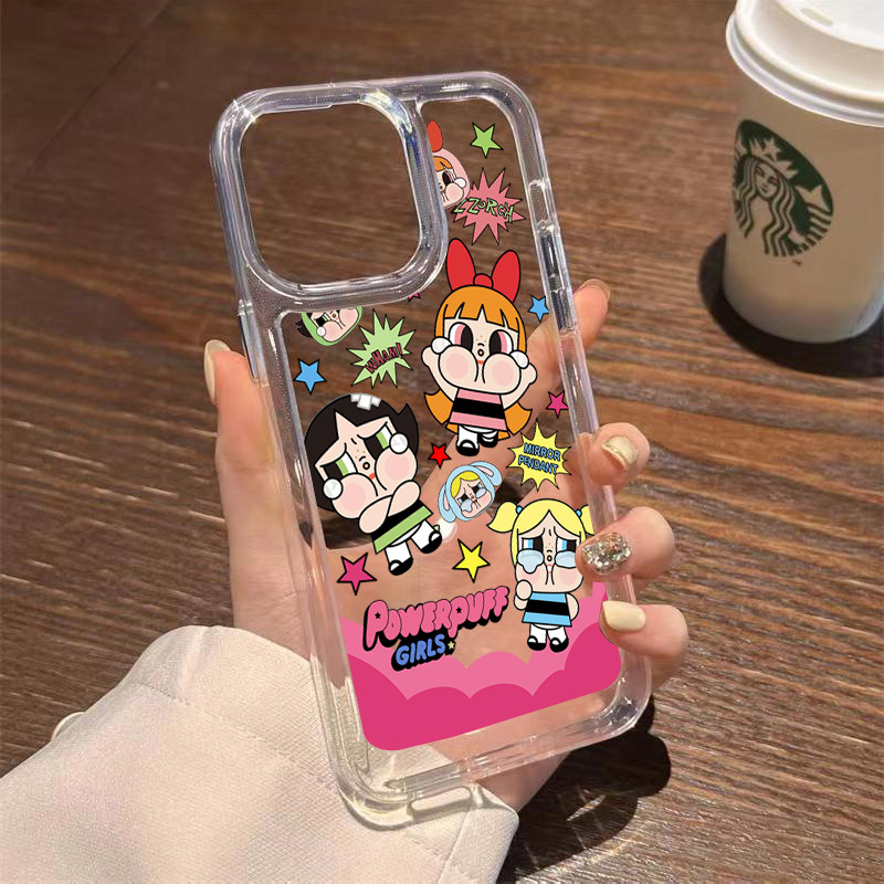 TPU ปุ่มชุบไฟฟ้า เคสไอโฟน นิ่มกันกระแทก เคสโทรศัพท์ iPhone 11 12 13 14 15 Pro Max XR XS X 7 8Pสาวน่ารักพัฟฟ์