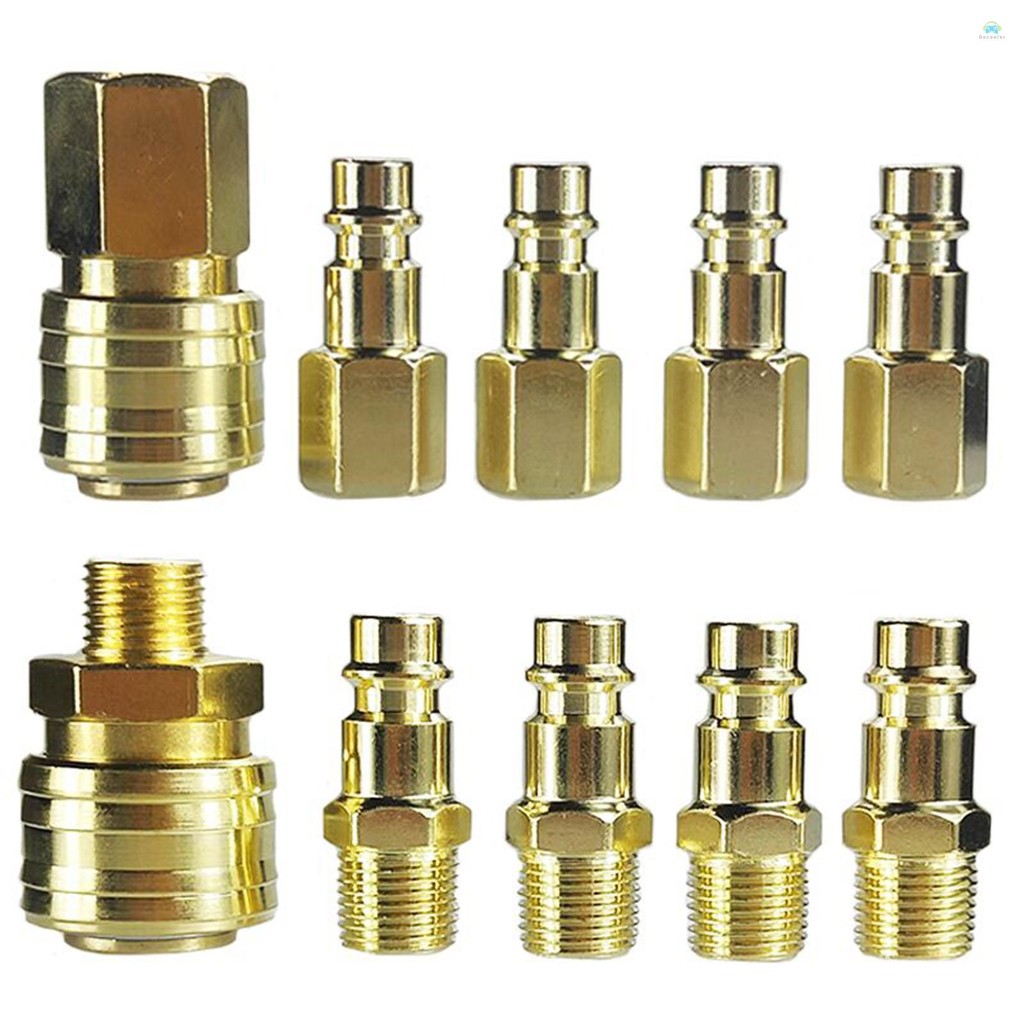 Yb CouplerBrass Air Coupler และปลั๊กชุด 10 ชิ้นหญิง Quick Release Coupler 1/4 BSP หญิง/ชายด้ายชายเหมาะกับ 1/4 BSP หญิง/ชาย 8 มม.