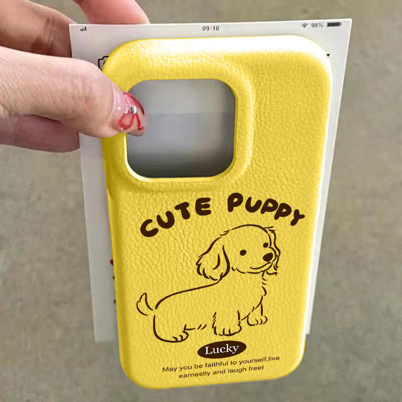 น่ารัก Macaron สี Graffiti การ์ตูนลูกสุนัขสําหรับ IPhone 13 15 16 11 14 12 Pro Max 16 14 15 13 Plus หรูหราลิ้นจี่หนังเนื้อนุ่ม