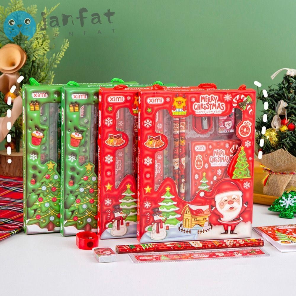 Janfat ชุดเครื่องเขียน 6 In 1, ชุดเครื่องเขียนของขวัญดินสอ, ยางลบคุณภาพสูงไม้บรรทัดรางวัลของขวัญวันเกิดอนุบาล