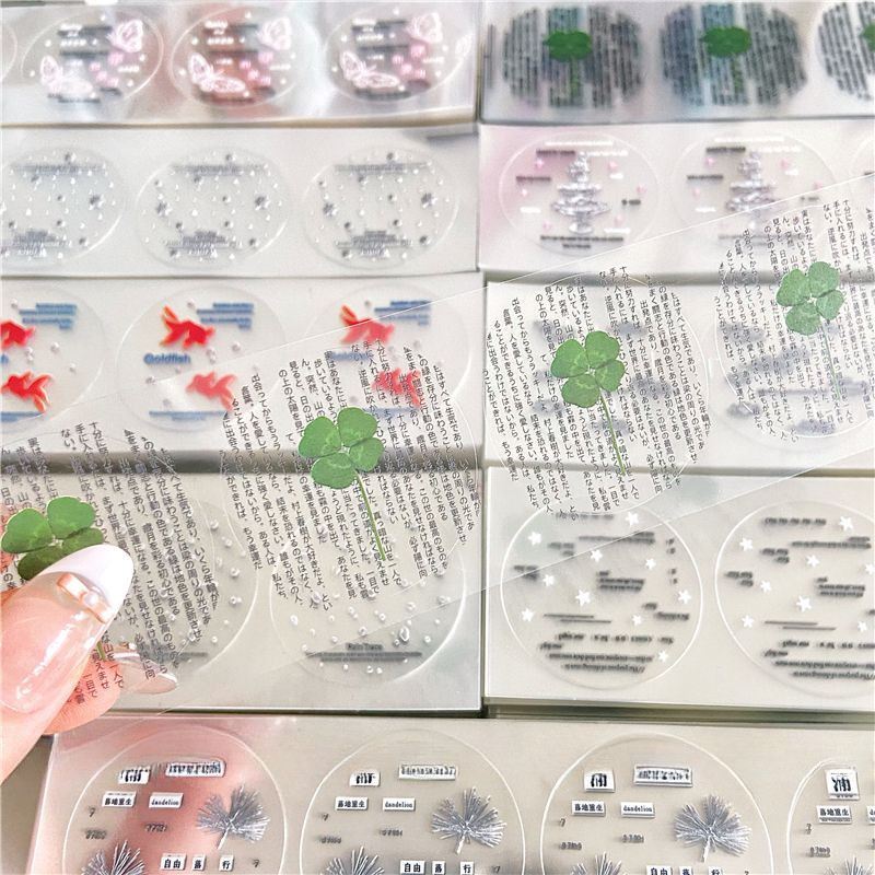โปร่งใสสี่ใบ โคลเวอร์ สติกเกอร์ปิดผนึกรอบฉลากบรรจุภัณฑ์วัสดุ ทําเอง ตกแต่ง