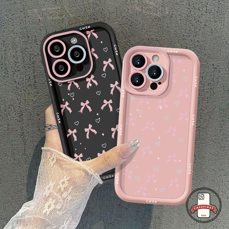 แฟชั่นน่ารักโบว์สีชมพูรักหัวใจนุ่ม เคส infinix Smart 7 8 6 5 Pro Hot 40i 12 11 9 30 20 Play Note 12 G96 Tecno Spark 20C