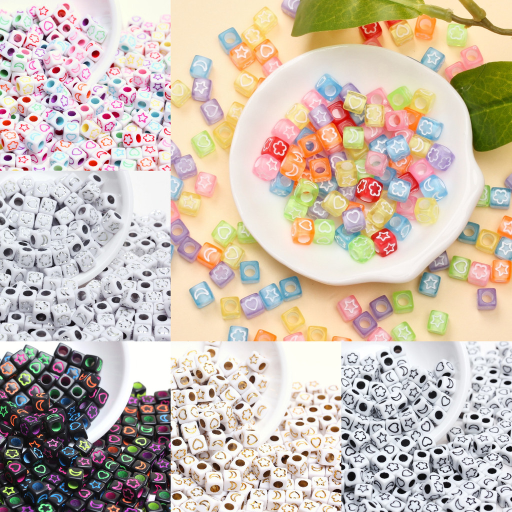 30ชิ้น6มิลลิเมตรตารางดาวดวงจันทร์ลูกปัดสีอะคริลิจดหมายลูกปัดผสมตารางลูกปัดสําหรับเครื่องประดับ ทําเอง ทําสร้อยข้อมือสร้อย