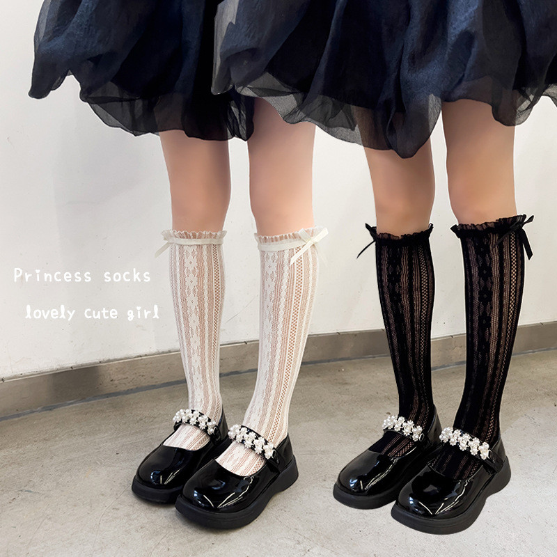 สาวถุงเท้ากลางลูกวัวบางโบว์ลูกไม้โลลิต้าเจ้าหญิงถุงเท้า