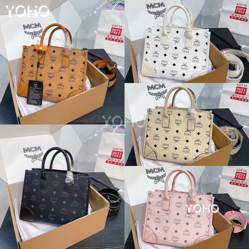 Mcm Munchen Visetos กระเป๋าโท้ทขนาดเล็กกระเป๋าถือพิมพ์ลายคลาสสิกกระเป๋าสะพายข้าง