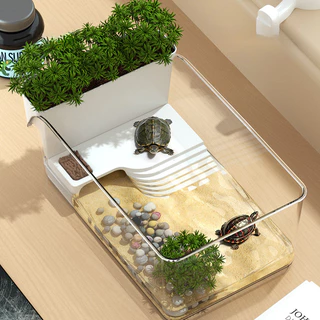 AimayaPet ชุดตู้ปลาตั้งโต๊ะ แทงค์เลี้ยงเต่า อ่างเต่า 3 in 1 ด้วยแสง และโต๊ะอาบแดด