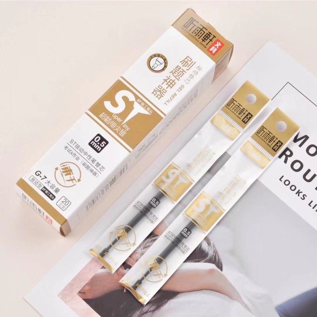 ฟัง Yuxuan กดแกนปากกา 0.5 มม. หัวกระสุนหลอดเข็มเต็มแกนกดประเภท st หัวคาร์บอนสีดําสํานักงานสอบนักเรีย