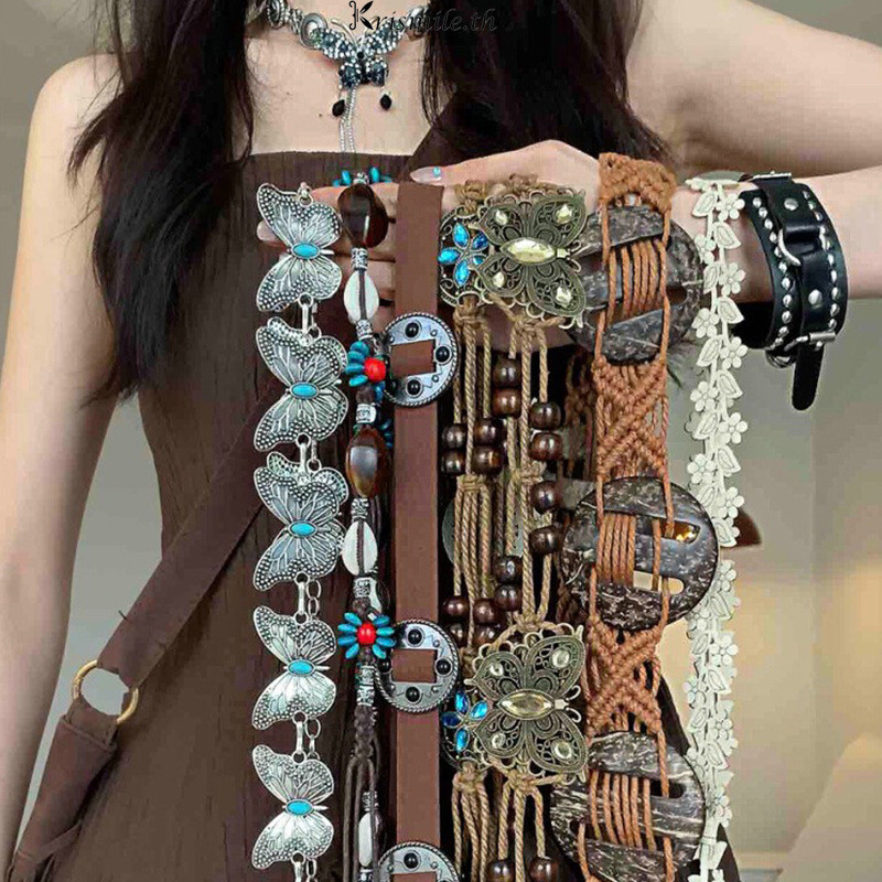 COD-ในไทย💖เข็มขัดสตรี รูปผีเสื้อ สานโบฮีเมีย เข้ากับทุกการแต่งกาย-Kri