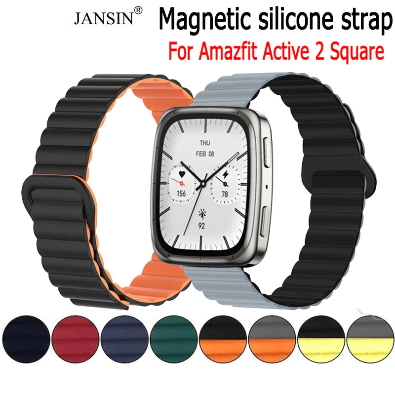 สายนาฬิกาข้อมือซิลิโคน แบบนิ่ม มีห่วงแม่เหล็ก สําหรับ Amazfit Active 2 Square