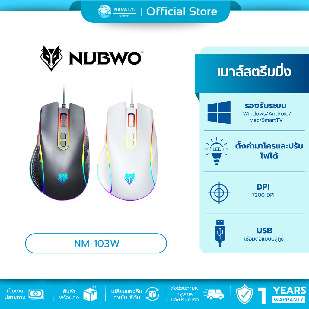 (มีส่งด่วน) (มีส่งด่วน)  NUBWO NM-102M GAMING MOUSE RGB LIGHTING ERGONOMIC DESIGN เมาส์เกมมิ่ง ไฟ RGB ประกัน 1 ปี