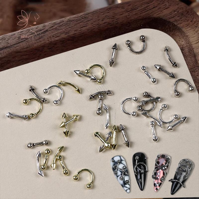 [maybeauty] 20 ชิ้นออกแบบสไตล์พังก์เล็บอะไหล่โลหะผสม Studs Gold Silver Curve Arrow Rivet ตกแต่งเล็บอุปกรณ์เสริมเล็บ Charms {TH} - รูปที่ 2