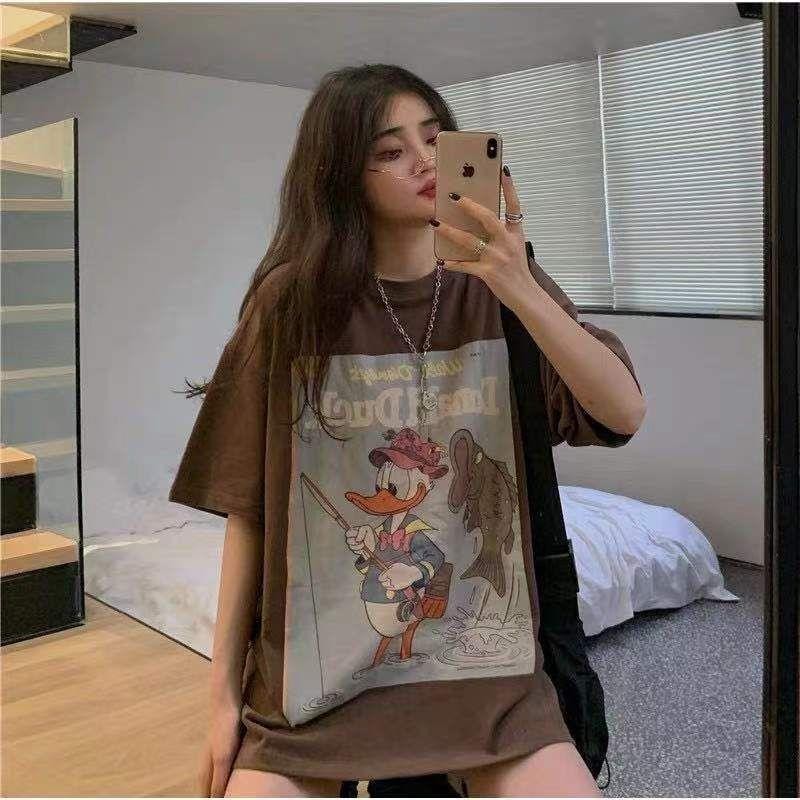 (จัดส่งตลอด 24 ชั่วโมง)เสื้อยืด Oversize เสื้อยืดโอเวอร์ไซส์ลาย Donald Duck แนววินเทจ ใส่สบาย คอตตอน 100%
