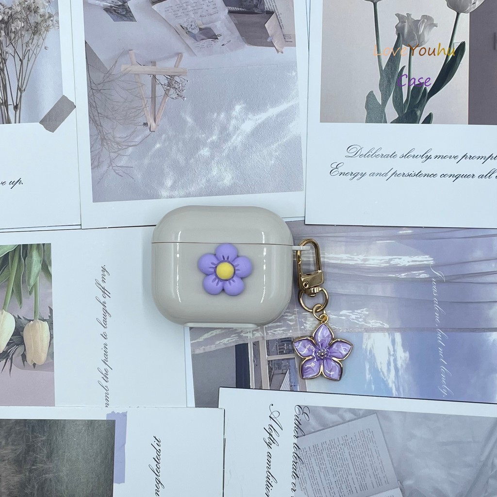 Loveyouhu สําหรับ GOOJODOQ J228 J229 AI หูฟังบุคลิกภาพครีมสีขาวสีม่วง Peach Blossom & จี้