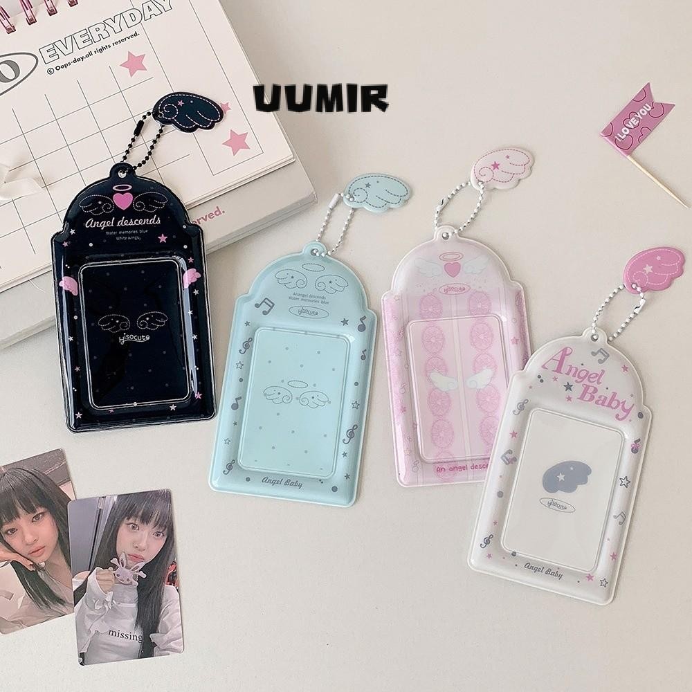 UUMIR กรอบรูป PVC พวงกุญแจ ปีกนางฟ้าแบบพกพา สำหรับแสดงภาพถ่ายและนายิกา การ์ตูน เหมาะสำหรับนักเรียนหญิง