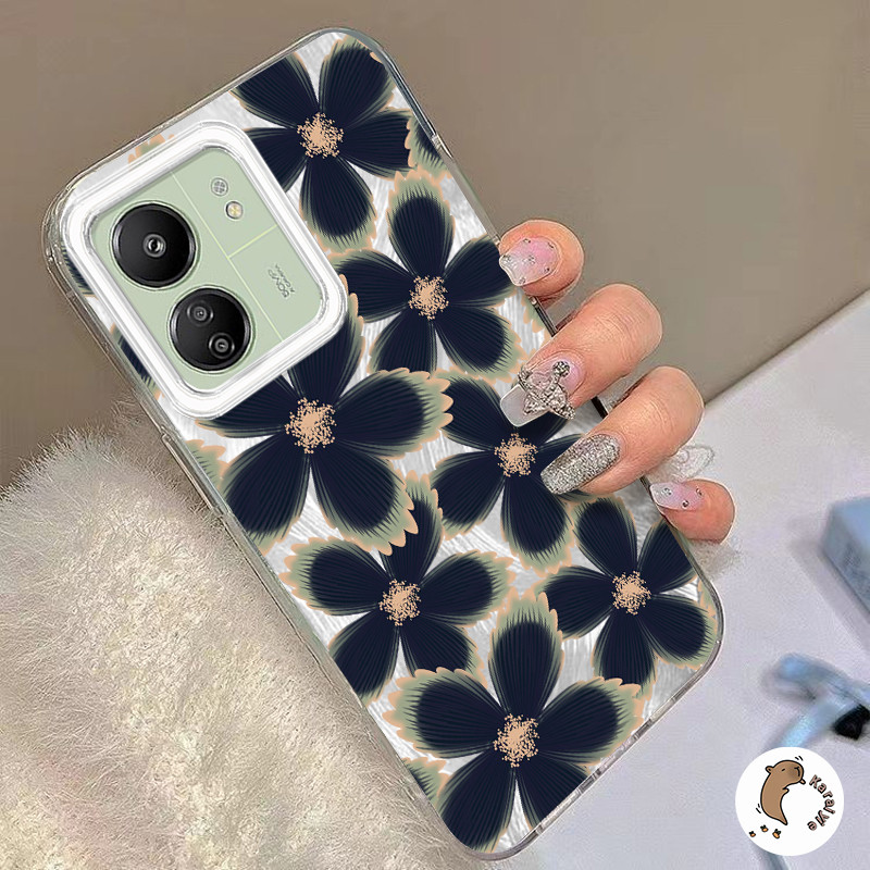 OPPO กรณีดอกไม้สีดําเหมาะสําหรับ OPPO A18 A38 A78 A58 A17 A17k A16 A5s A12 A3S A54 A77s A57 A52 A53 