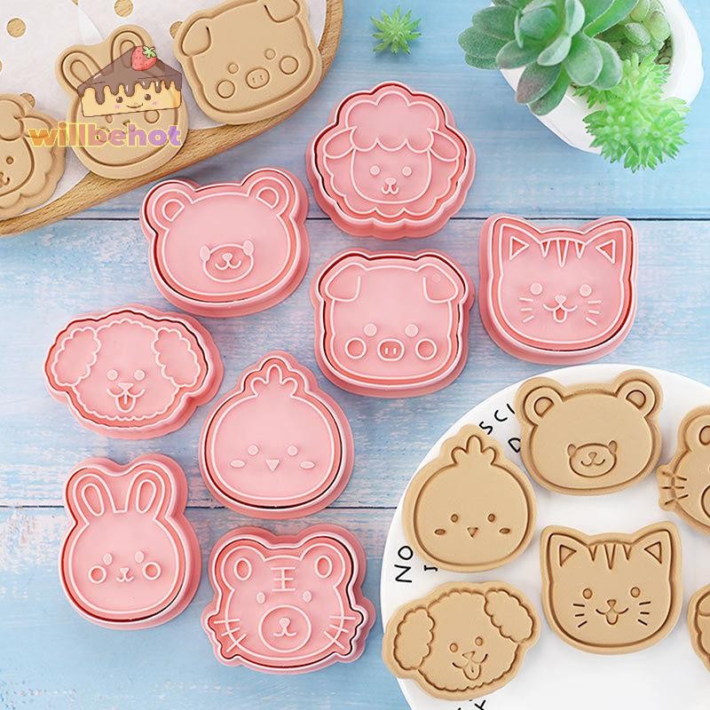 [Willbehot-t] 8 ชิ้นสัตว์คุกกี้ชุดแม่พิมพ์การ์ตูนคุกกี้แสตมป์Fondantเค้กตกแต่งเครื่องมือ 3Dมือความดันพลาสติก [ใหม่]