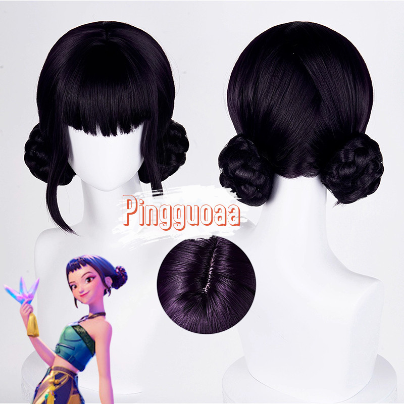 【Manmei】KPop Demon Hunters Zoey Cosplay Wig 30cm Black Purple Heat Resistant Synthetic Hair
