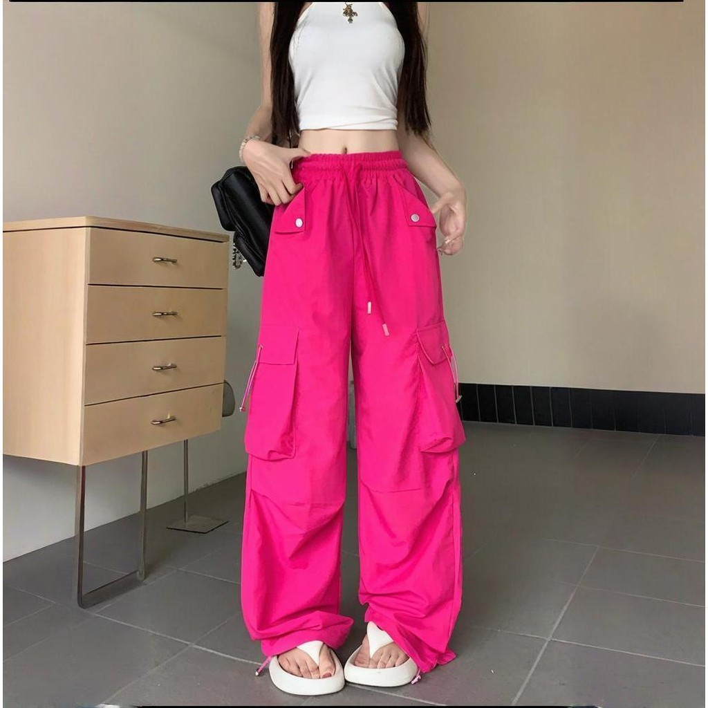 S-4XL กางเกงเอี๊ยมขายาวเอวสูงทรงหลวมสำหรับผู้หญิงพร้อมเชือกผูกเอวยางยืด - รูปที่ 2