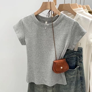 เสื้อยืดผู้หญิง แขนสั้น สไตล์ฤดูร้อน ลำลอง ดีไซน์เรียบง่าย ทรงสลิมฟิต ท๊อป