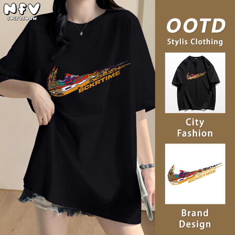 NFV สไตล์เกาหลี✨เสื้อยืดแขนสั้นคอกลม ใส่สบายไม่รัดตัว ลวดลายแฟชั่น ระบายอากาศ ผ้าฝ้ายแท้ YG450