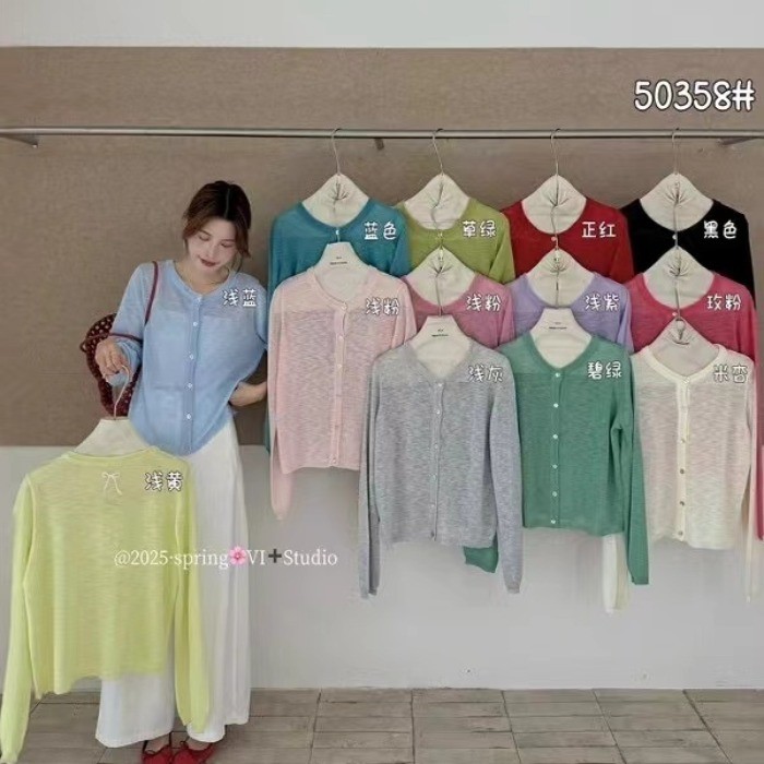 เกาหลี Simple Bow รอบคอ Single-Breasted ถักเสื้อสเวตเตอร์ถักสุภาพสตรีฤดูร้อนสไตล์ Commuter All-Match