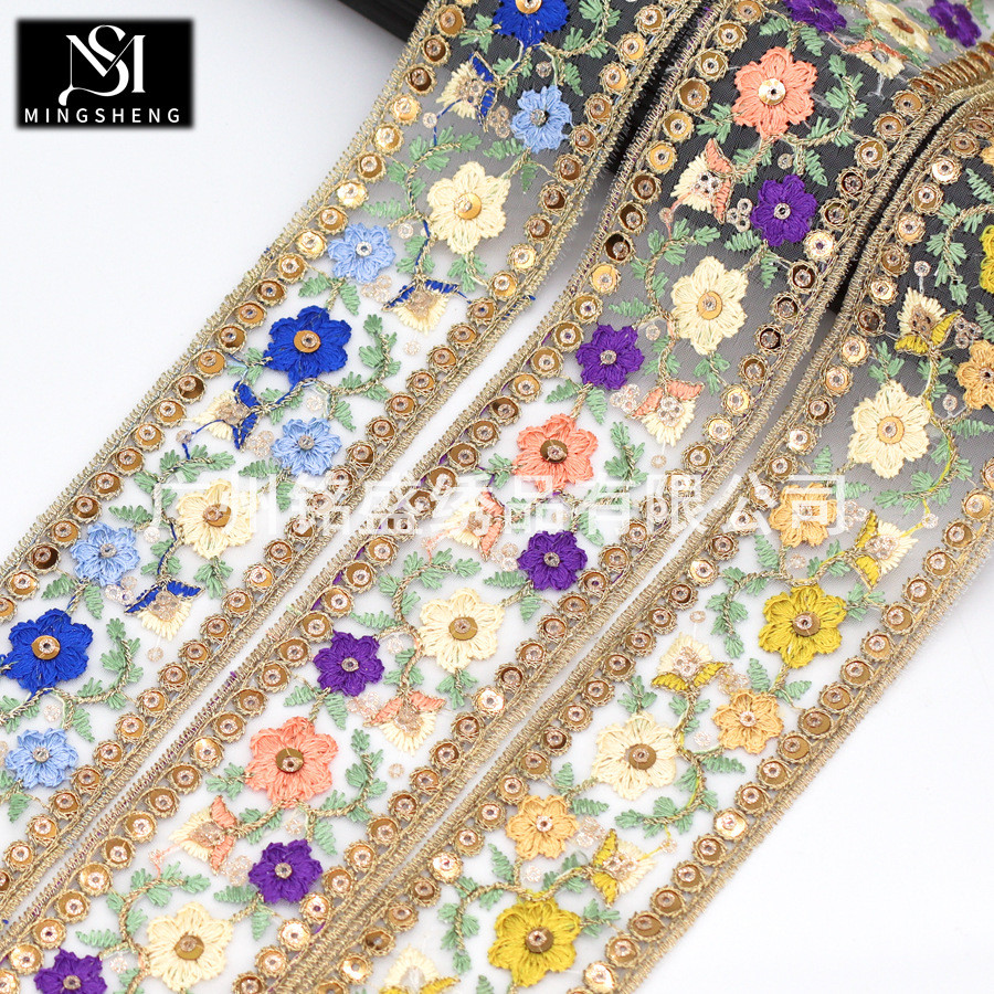 4.5ซม ดอกไม้สไตล์ใหม่เย็บปักถักร้อยลูกไม้สไตล์จีนอุปกรณ์เสื้อผ้าโกลเด้น ส ตราด ริบบิ้น