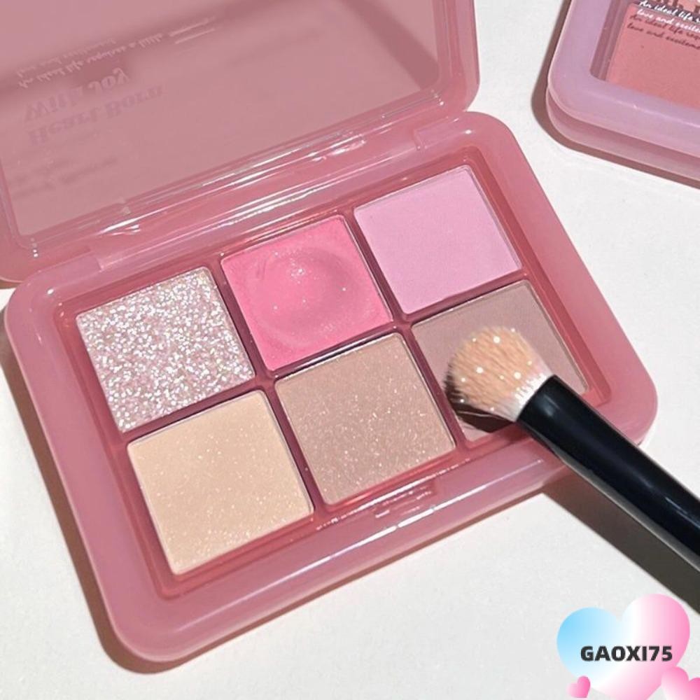 GAOXI75 พาเลทอายแชโดว์สีชมพู, ถาดอายแชโดว์ 6 สีชิมเมอร์, เม็ดสีสูงธรรมชาติ Pearly Matte Glitter Lasting Rouge Tray Eye Makeup
