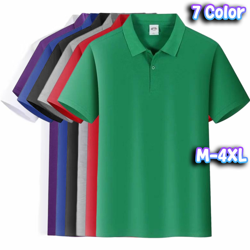 เสื้อโปโลผู้ชายทรงหลวม 7 สี คอปกแขนสั้น สำหรับฤดูร้อน ไซส์ M-4XL