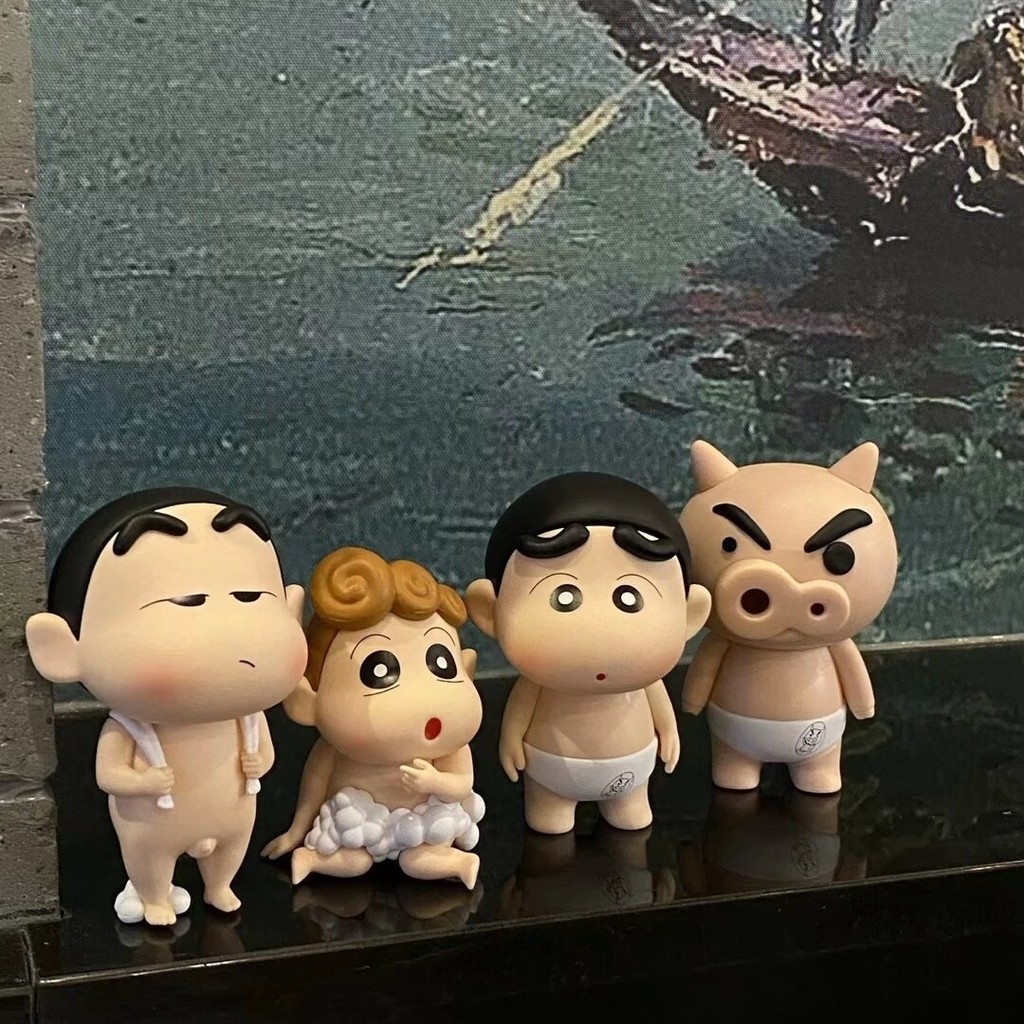 Crayon Shin-Chan Rubbing Bath Series เดสก์ท็อปตกแต่งบ้าน Fat Toot Zaemon ตุ๊กตาการ์ตูน