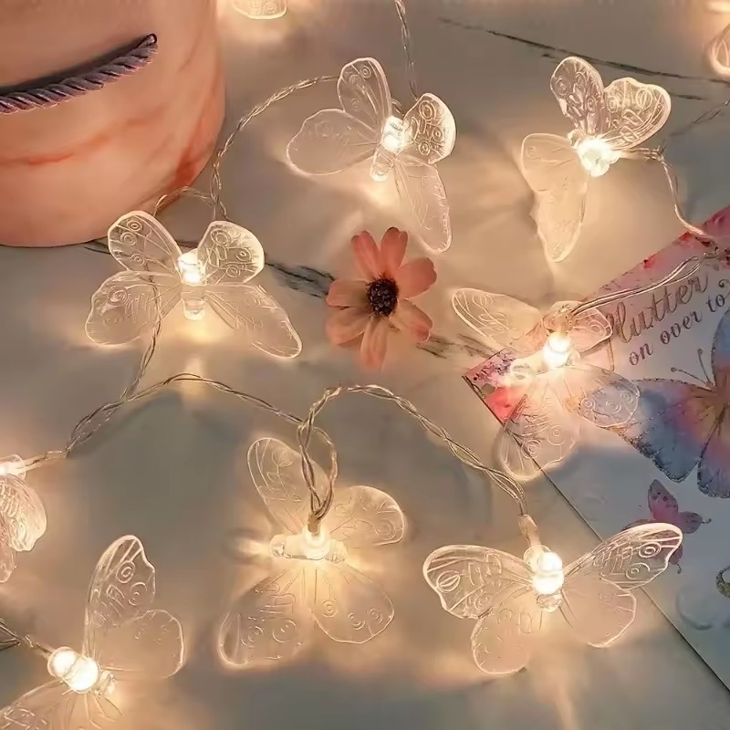 1.5M ผีเสื้อที่มีสีสันไฟ LED String แบตเตอรี่กลางแจ้ง Fairy Night โคมไฟห้องผ้าม่านสาววันเกิดงานแต่งงานตกแต่ง
