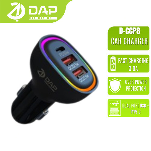 DAP Era Car FastCharger PD 30W QC3.0 Max 22.5W 1 พอร์ต Type-C และ 2 พอร์ต USB|RGB LED DC12-24V D-CCP