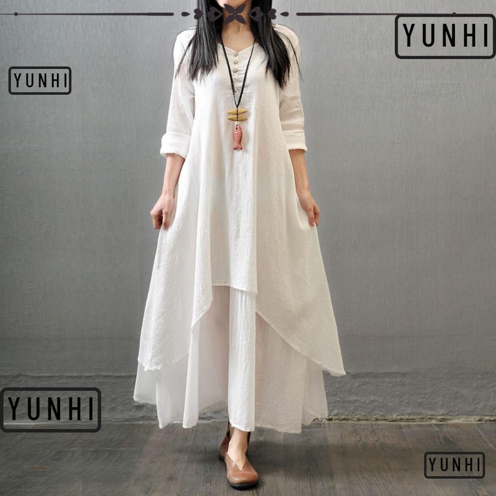 ชุดกระโปรงยาวสไตล์ชาติพันธุ์คลาสสิก จากผ้าฝ้ายและลินิน สไตล์วรรณกรรม เหมาะสำหรับฤดูใบไม้ผลิ