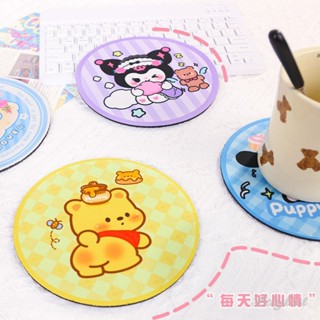 ღ แผ่นรองแก้วกันน้ำร้อน Sanrio ทรงกลม Hello Kitty Kuromi Mel…