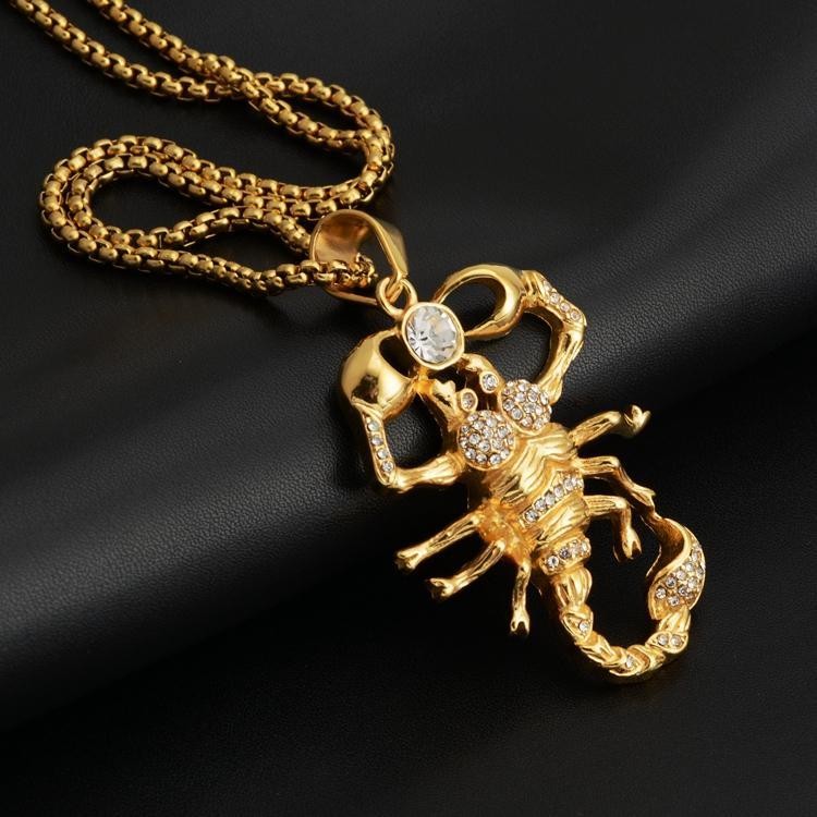 HIPHOP Hip Hop ไนท์คลับ Hipster Street อุปกรณ์เสริม Big Diamond Scorpion ผู้ชายผู้หญิงสร้อยคอเหล็กไท