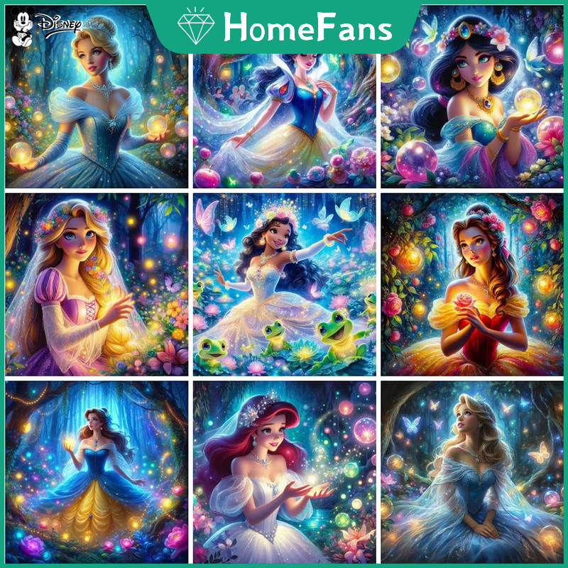 HFDisney Princess Jungle Diamond Painting Kit การ์ตูนศิลปะชุดปักครอสติสตกแต่งแขวนผนังเหมาะสําหรับห้องนั่งเล่นและตกแต่งห้องนอนของขวัญ