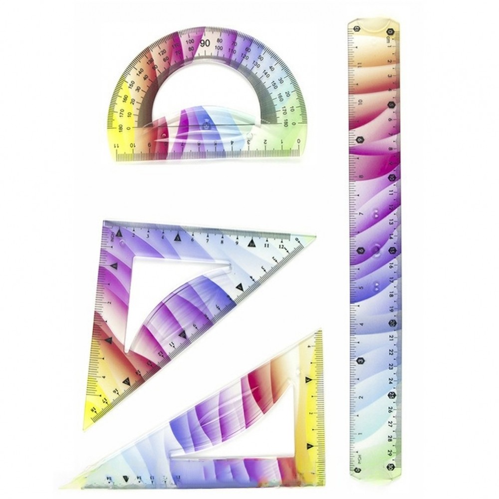 [NEW]Colorful 4-Pack Flexible Rulers Set Plastic Ruler Triangle Rulers Protractor[SWHOME-TH]
