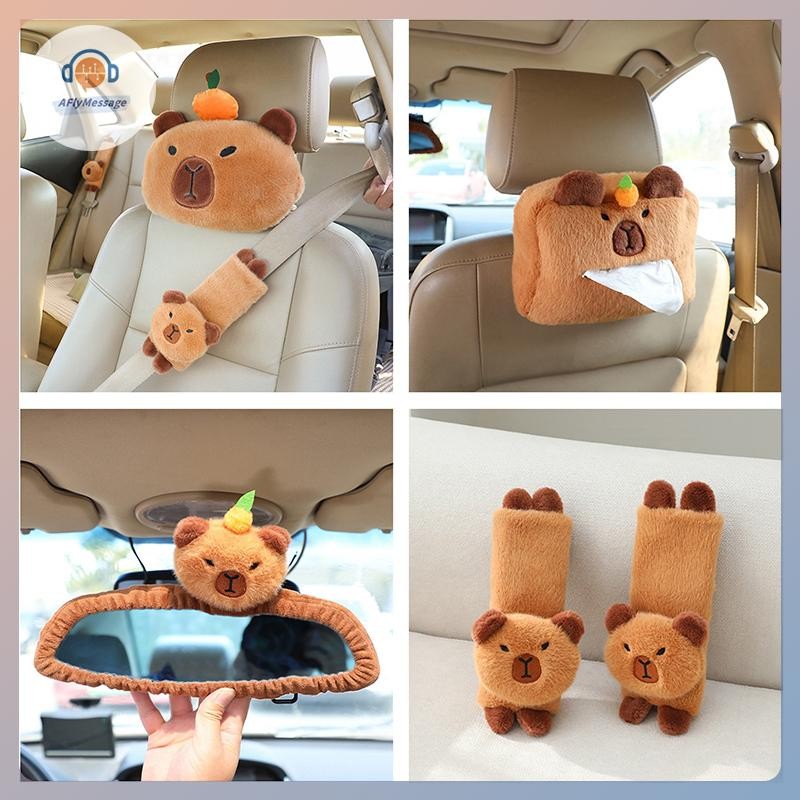 AFl รถ Headrest คอ Capybara Plush ไหล่ป้องกันน่ารักกล่องกระดาษทิชชูตกแต่งรถอุปกรณ์ Plushie ของขวัญ T
