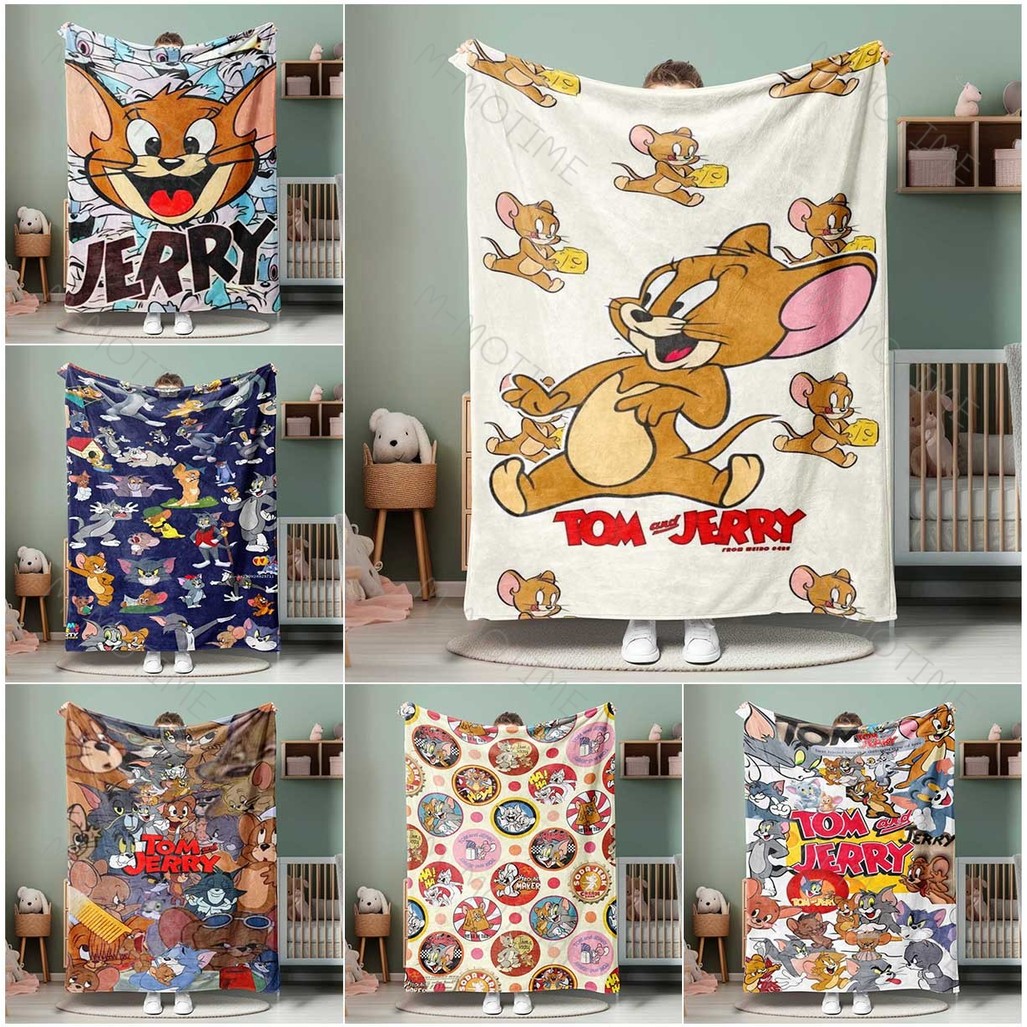 Tom And Jerry การ์ตูนผ้าห่ม Cozy Plush ขนแกะวัสดุออกแบบน่ารักโยนสําหรับชายหญิงเตียงโซฟาโซฟาโซฟา Nap Cover อบอุ่นและนุ่ม