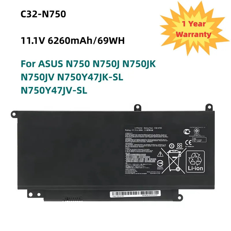 C32-N750 Laptop Battery For ASUS N750 N750J N750JK N750JV N750Y47JK-SL N750Y47JV-SL 11.1V 6260mAh/69