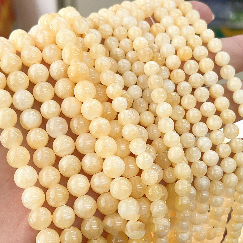 1 Strand Optimize หยกสีเหลืองหินธรรมชาติรอบลูกปัดสําหรับ DIY สร้อยข้อมือเครื่องประดับทํา 4 มม.6 มม.8 มม.10 มม.