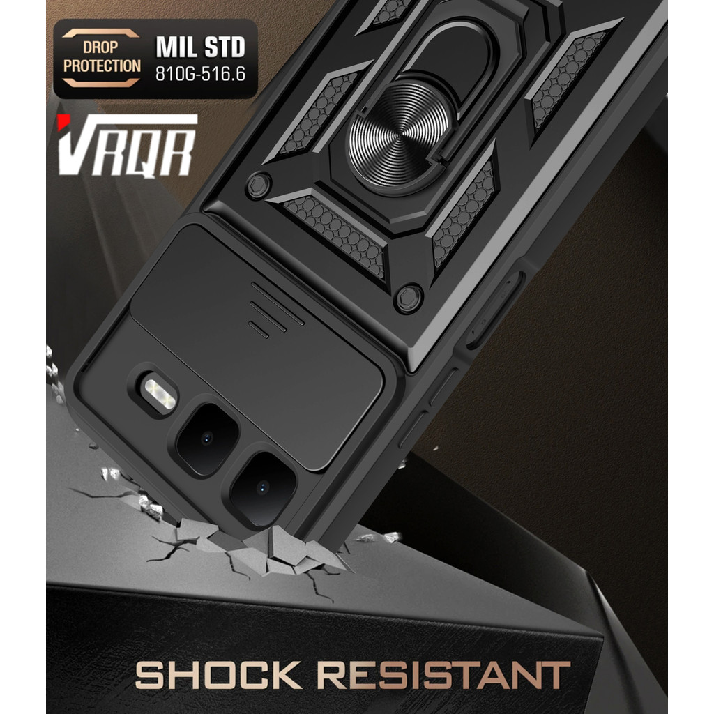 VRQR สําหรับ infinix Smart 10 Plus X6725B เกราะเกรดทหาร anti fall เลนส์ป้องกันหน้าต่างบานเลื่อน TPU/CD รูปแบบผู้ถือแหวนเคสโทรศัพท์