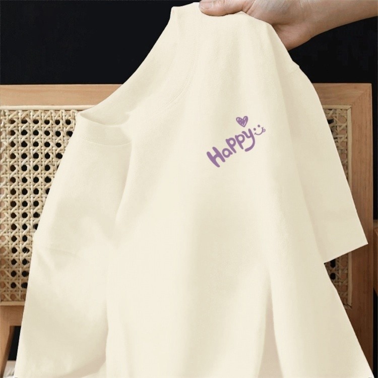 220G 100% CottonSI คุณภาพสูงเกาหลี 100% Cotton casual Letter พิมพ์รอบคอหลวมแขนสั้นเสื้อยืดด้านบน 1