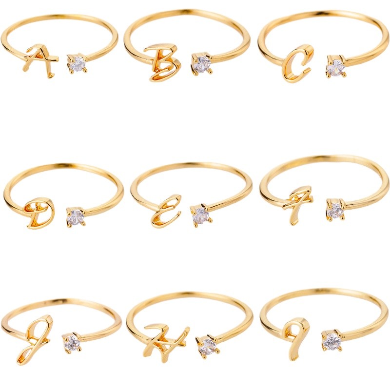 Diamond 26 Letter AZ Gold Plated 18k Gold Unisex Ring Creative Finger Ring