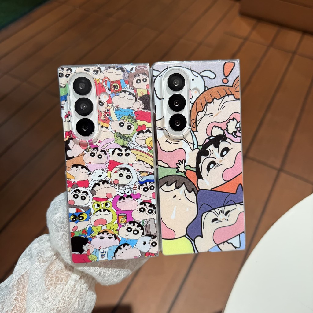 Samsung Z Fold8/7/6Magnetic Transparent Edge รวมทุกอย่าง Hard Shock-proof Phone Case z fold5/4การ์ตูนน่ารักอีโมติคอน Shin-Chan PC เคสป้องกัน